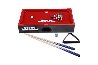 Sports Illustrated - Light Up Tabletop Billiards Game, Portable LED Mini Pool Table Set with Compact Design, Cues, Balls and Accessories Included for Kids and Family Game Night