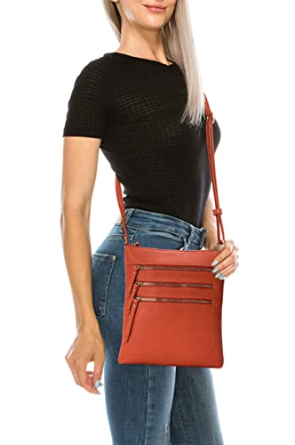 Solene Crossbody Bag Functional Multi Pocket Messenger Purse Top Zip Closure Shoulder Handbag With Adjustable Strap - color: Burnt Orange