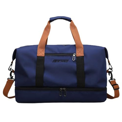 Portable Waterproof Gym Bag, Weekender Travel Bag,With Shoes Compartment (Blue) - color: Blue