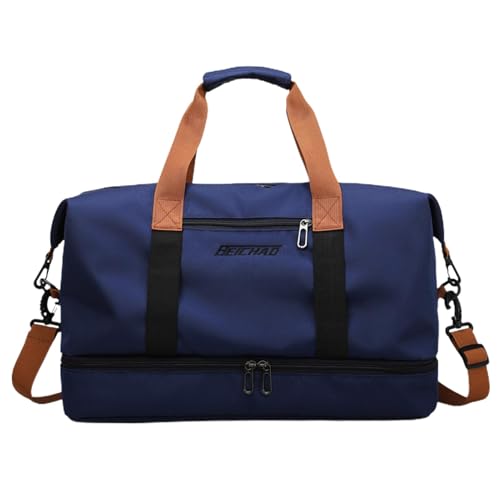 Portable Waterproof Gym Bag, Weekender Travel Bag,With Shoes Compartment (Blue) - color: Blue