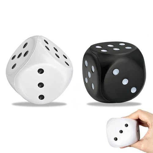 Large Foam Dice, 2 PCS 3.15 Inch Soft Jumbo Dice Set – 6 Sided Squeeze Stress Relief Game Dice for Family Game Night, Party Supplies - color: White,black