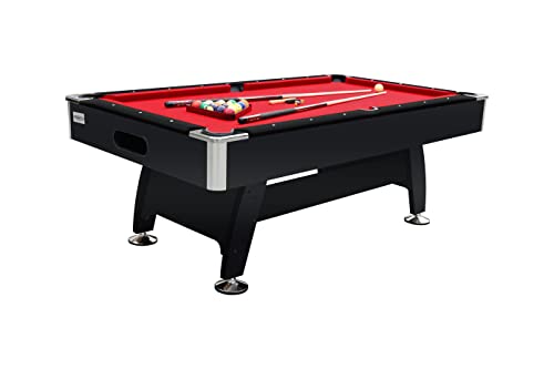 RACK Draco 7-Foot Tournament Billiard/Pool Table – Professional Competition Game Table - color: Red Felt with Black Body