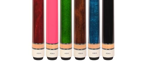 ASKA Set of Wrapless 2-Piece Billiard Pool Cue Sticks L3, 58" Hard Rock Canadian Maple, 13mm Hard Leather Tip, Mixed Weights and Colors - style: Set of 6 Sticks, with Pink