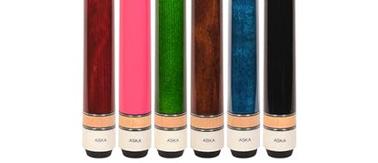 ASKA Set of Wrapless 2-Piece Billiard Pool Cue Sticks L3, 58" Hard Rock Canadian Maple, 13mm Hard Leather Tip, Mixed Weights and Colors - style: Set of 6 Sticks, with Pink
