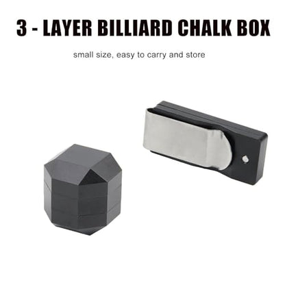 Wokyo Premium 3 Layer Magnetic Billiard Pool Cue Chalk Holder Box Set, Pool Table Accessory for Billiards Precision Shots - color: Black