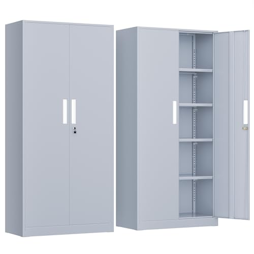 INTERGREAT Metal Storage Cabinet, 72” H Storage Cabinet with Doors and Adjustable Shelves for Office, Home, Garage, Pantry (Assembly Required, Cement Grey) - color: Cement Grey, size: 72" Storage Cabinet