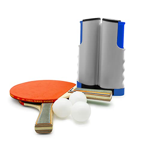 Ping Pong Set with Retractable Net, 2 Ping Pong Paddles, 3 Ping Pong Balls Portable Table Tennis Set Indoor and Outdoor Activities - color: Grey Net