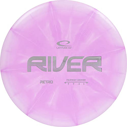 Latitude 64 Retro Burst River | Disc Golf Fairway Driver | Easy-to-Throw Disc Golf Driver for Beginners | Straight Flying | 170g+ Frisbee Disc | Unique Burst Patterns | Pink - color: Pink