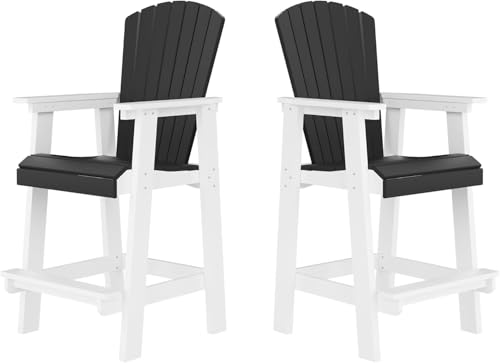 Outdoor Tall Adirondack Chairs Set of 2, Patio Bar Stool Chair with High Back, Widened Arms, All-Weather Balcony Chair for Backyard, Garden, Yard (White & Grey) - color: Tall Adirondack Chair Set of 2