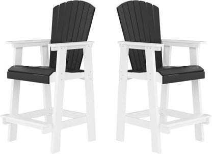 Outdoor Tall Adirondack Chairs Set of 2, Patio Bar Stool Chair with High Back, Widened Arms, All-Weather Balcony Chair for Backyard, Garden, Yard (White & Grey) - color: Tall Adirondack Chair Set of 2