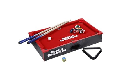 Sports Illustrated - Light Up Tabletop Billiards Game, Portable LED Mini Pool Table Set with Compact Design, Cues, Balls and Accessories Included for Kids and Family Game Night