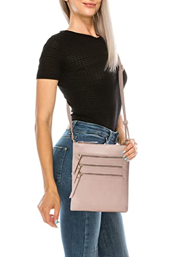 Solene Crossbody Bag Functional Multi Pocket Messenger Purse Top Zip Closure Shoulder Handbag With Adjustable Strap - color: Nude