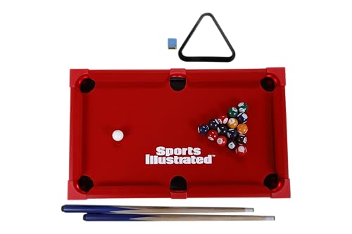 Sports Illustrated - Light Up Tabletop Billiards Game, Portable LED Mini Pool Table Set with Compact Design, Cues, Balls and Accessories Included for Kids and Family Game Night