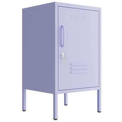 Single Door Lockable Metal End Table & Children's Bedside Table, 2-Tier Storage Cabinet with Adjustable Shelf, Easy Assembly Side Table for Living Room Bedroom Home Office Purple - color: Lilac, style: End Table-28"H-GL