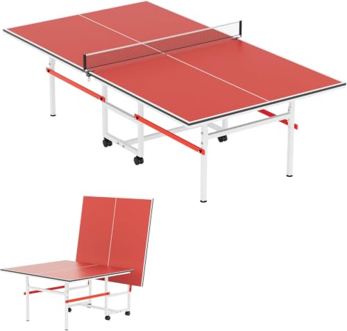 8X4FT Foldable Ping Pong Table,Professional Table Tennis Table with Net,2 Table Tennis Paddles and 3 Balls - Tournament Quality for Indoor/Outdoor - color: Red