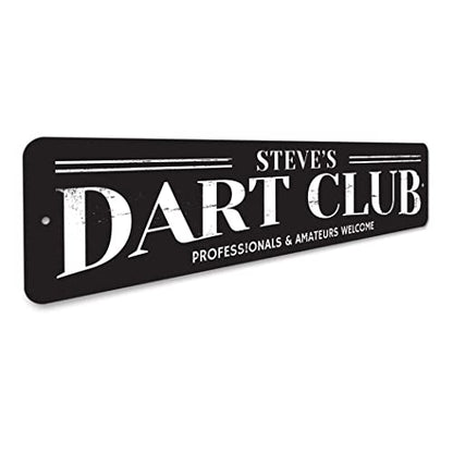 Dart Club Sign, Gamer Name Man Cave Sign, Professionals & Amateurs Welcome Game Room Aluminum Decor - 3" x 13" - size: 0) 3 x 13 Inches