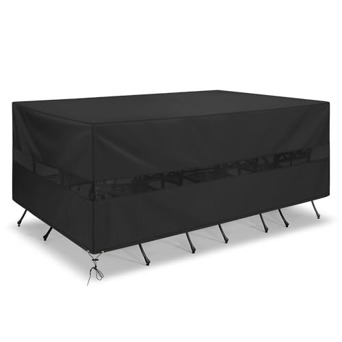 SunPatio Patio Furniture Covers Waterproof, Rectangular Table and Chairs Set Cover, Outdoor Furniture Set Cover with Drawstrings and Taped Seams, All Weather Protection, 76"W x 50"D x 30"H, Black - size: 76"W x 50"D x 30''H