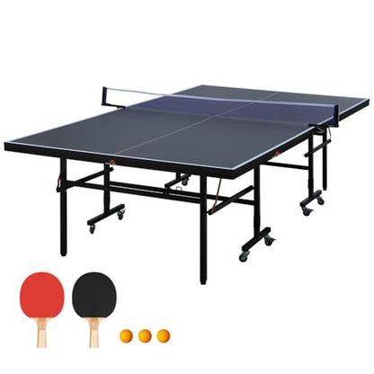 Foldable 9-Foot Mid-Size Ping Pong Table with Net, 2 Paddles and 3 Balls for Indoor Games
