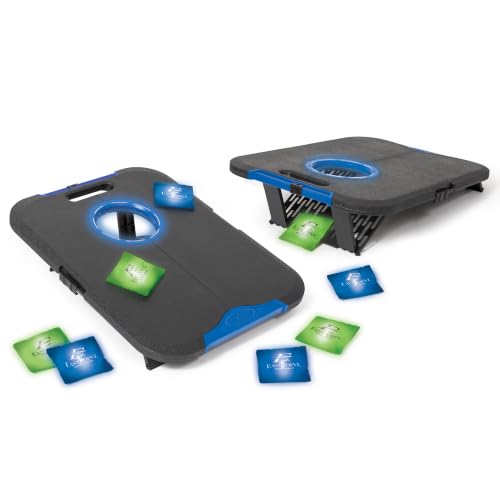 EastPoint Sports Go! Gater Cornhole – Light-Up and Travel Versions – Easy Storage & Light-Weight – Perfect for Outdoor and Indoor Play - style: Light-Up Board - Black/Blue