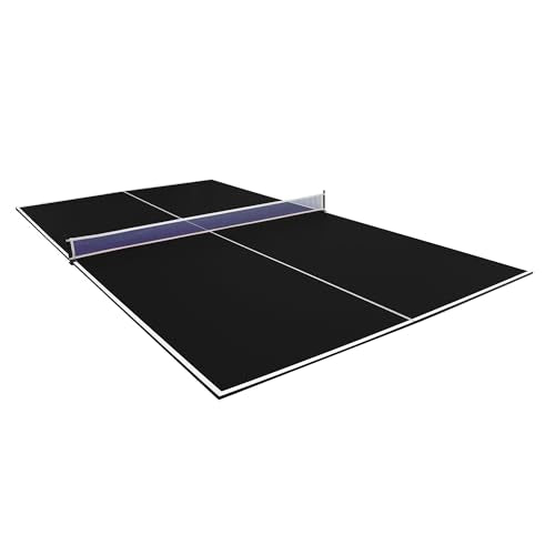 Hathaway 9 ft Quick Set Table Tennis Conversion Top – Regulation Sized, Foldable, Durable Engineered Surface, Protection Pads – Indoor Ping Pong Table Topper for Pool Table w/Net & Posts - color: Black