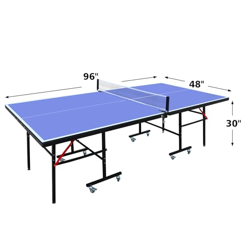 Gecheer 8ft Foldable Indoor Ping Pong Table with Net, 2 Paddles & 3 Balls – Compact Portable Table Tennis Set for Home, Office or Rec Center