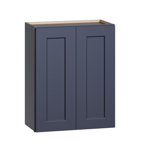 24 Inch Medicine Cabinet Wall Mounted, Solid Wood Over The Toilet Storage Cabinet, Bathroom Organizer Cabinets with 2 Door & Shelves, Easy to Assemble for Laundry Room, Kitchen, Garage - Blue - color: Blue, size: 24"W*12"D*30"H