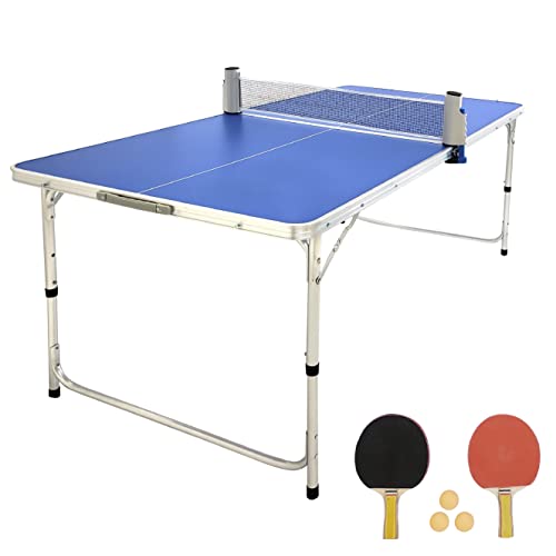 Ping Pong Table Tennis – Small Mini Kids - Space Saving & Easy Storage – Includes (2) Regulation Paddles (3-4) Balls and (1) Net. No Assembly Required Start Playing Immediately