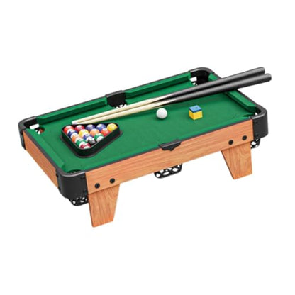 Mini Pool Table for Kids Small Billiards Game Table Wooden 2 Cues Chalk Tabletop Games for Office Indoor Family Easy Storage