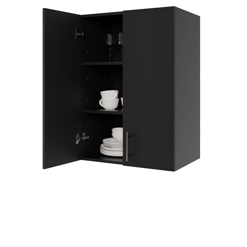 24 x 33 Inch Wall Cabinet set of 2, Kitchen Wall Mounted Wooden Storage Cabinet, Double Door Cabinet with Soft Close, Metal Handle, Adjustable Shelf, for Kitchen, Garage, Laundry, Bathroom, Black - color: Black