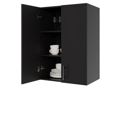 24 x 33 Inch Wall Cabinet set of 1, Kitchen Wall Mounted Wooden Storage Cabinet, Double Door Cabinet with Soft Close, Metal Handle, Adjustable Shelf, for Kitchen, Garage, Laundry, Bathroom, Black - color: Black
