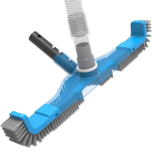 TidyMister 20" 2 in 1 Pool Brush Vacuum Head with Swivel Hose Connection & Sturdy Nylon Bristles for Heavy Duty Inground & Above- Ground Pool Cleaning - Connecting 1-1/4" or 1-1/2" Hose (No Pole) - size: 20inch