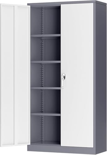 INTERGREAT Metal Storage Cabinet, 72” H Storage Cabinet with 2 Doors and 4 Adjustable Shelves for Office, Home, Garage, Pantry (Assembly Required, Grey White) - color: Grey White, size: 72" Large Storage Cabinet