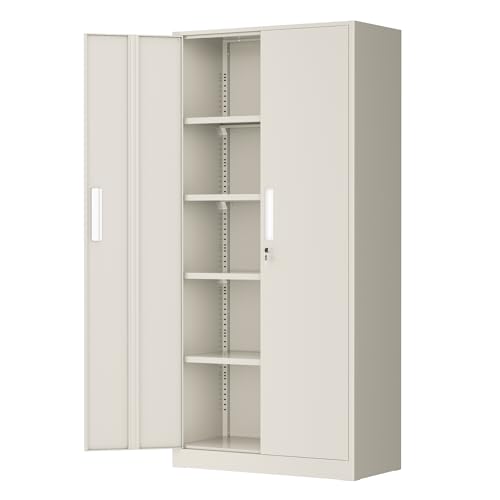 Greenvelly Metal Garage Storage Cabinet, 72” Locking Steel Garage Cabinet with 2 Doors and 4 Shelves, Tool Cabinets, Metal File Cabinet for Home Office, Basement, Classroom, Grey(32" ×16") - color: Grey, style: 72"H