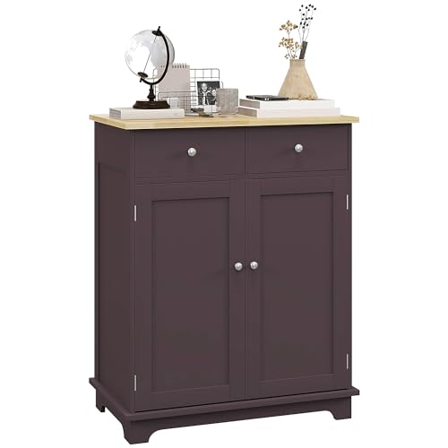 HOMCOM Sideboard Buffet Cabinet with Solid Wood Countertop, Modern Kitchen Storage Cabinet, Coffee Bar Cabinet with 2 Drawers, Doors and Adjustable Shelf, Coffee - color: Coffee, size: 26.75" x 15.75" x 33.5"