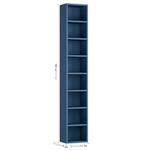 FOTOSOK 8-Tier Media Tower Rack, 11.6 X 9.3 X 70.9 Inches CD DVD Slim Storage Cabinet with Adjustable Shelves, Tall Narrow Bookcase Display Bookshelf for Home Office, Blue - color: Blue