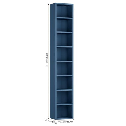 FOTOSOK 8-Tier Media Tower Rack, 11.6 X 9.3 X 70.9 Inches CD DVD Slim Storage Cabinet with Adjustable Shelves, Tall Narrow Bookcase Display Bookshelf for Home Office, Blue - color: Blue