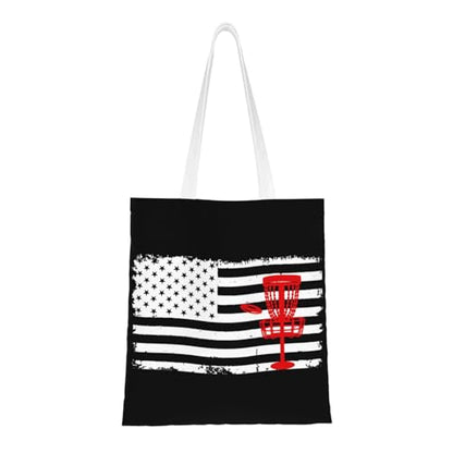 NIENIE Disc Golf Usa Flag Tote Bag for Women Shopping Bags Reusable Large Capacity Casual Shoulder Handbags DIY Gift Bags Cute Canvas Tote Bag