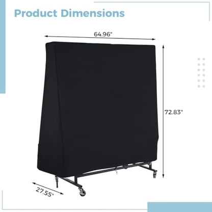 Waterproof Ping Pong Table Cover, 210D Polyester Taffeta Tennis Protector for Regulation Size Tables, Black, 72.83 x 64.96 x 27.55 in