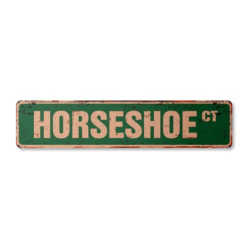 HORSESHOE Vintage Aluminum Street Sign Metal Sign horseshoes game player trophy rustic metal tin | Indoor/Outdoor | 30" Wide - size: 7" X 30" Aluminum