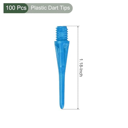 YOKIVE 100 Pcs Plastic Dart Tips, Game 2BA Thread Soft Darts Tips Replacements Plastic Tips Soft Tips| Indoor Outdoor Play (Blue)