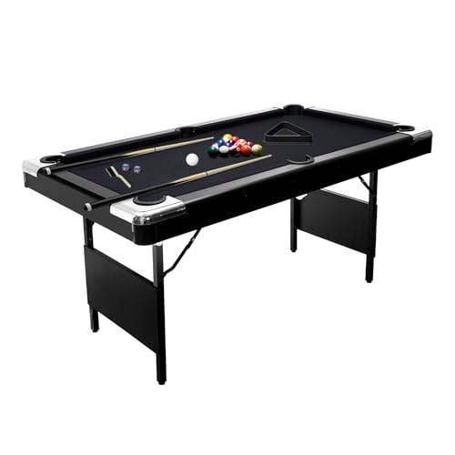 6,7 Foot Foldable Pool Table, Portable Billiards Table for Adults with Full Accessories Set, Mesa De Billar Includes 16 Balls, 2 Cue Sticks, Chalk, Rack & Brush, Game Room Table for Home - color: Black, size: 6FT