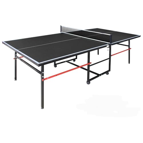 4/6/8/9 ft Professional Table Tennis Table Ping-Pong Tables Set Foldable & Portable Tables with Removable Net 2 Table Tennis Paddles and 3 Balls Easy Assembly - color: Black, size: 8 Ft