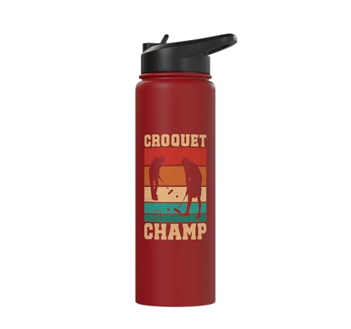 Croquet Champ Retro Funny Lawn Game Player Quote Stainless Steel Insulated Water Bottle - color: Red