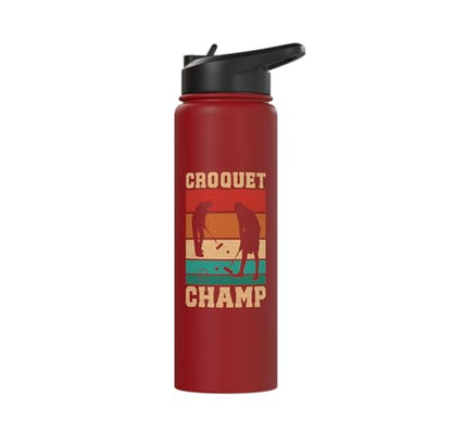 Croquet Champ Retro Funny Lawn Game Player Quote Stainless Steel Insulated Water Bottle - color: Red