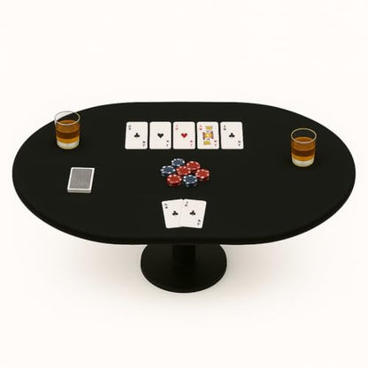 Felt Card Table Game Cover, Black, Oval, 48 x 68 inches | Elastic Fitted, Fits Round Tables