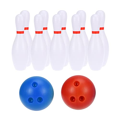 STOBOK Miniature Bowling Set for Dollhouse Accessories with 2 Red Balls 2 Blue Balls and 20 Pins Mini Desktop Bowling Model Toy for Kids and Home Decoration