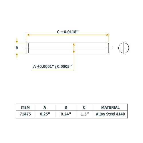 POWERTEC 71475 Hardened Steel Dowel Pins 1/4 Inch | Heat Treated and Precisely Shaped for Accurate Alignment – 10 Pack - size: 1/4" x 1.5" (10pk)