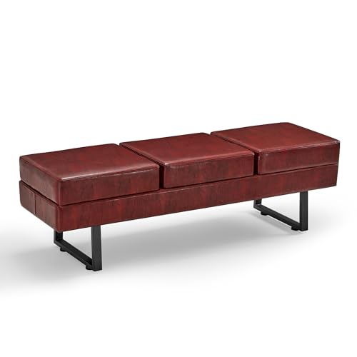 BarberPub Waiting Room Chairs, Heavy Duty Office Guest Reception Bench, Faux Leather Upholstered Lobby Chairs for Salon, Conference Room 7008 (Burgundy) - color: Burgundy