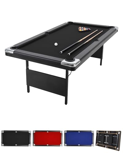 6/7 Foot Pool Table，Foldable Pool Table with Full Set of Balls, 2 Cue Sticks, Chalk & Felt Brush, Portable Billiards Table for Home, Family Game Room, Basement, Man Cave, Mesa De Billar