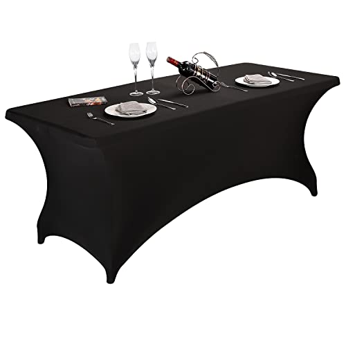 LZY Spandex Fitted Stretch Table Cover for 6 ft or 4ft or 8ft Folding Table, Rectangular Cocktail Tablecloth, Perfect for Party or Banquet (6FT Black) - color: Black, size: 72" x 30" (Rectangular)